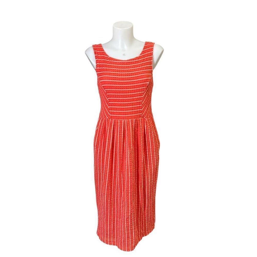 Anthropologie Postmark Orange Striped "Retro Ribbon‎ Tie Back Midi Dress" XS